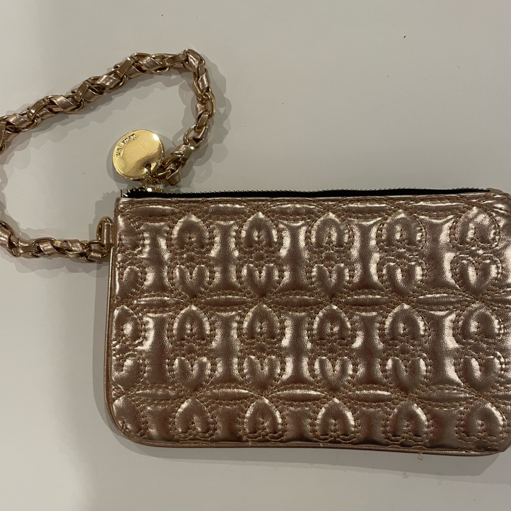 EUC Deux Lux Rose gold quilted wristlet clutch